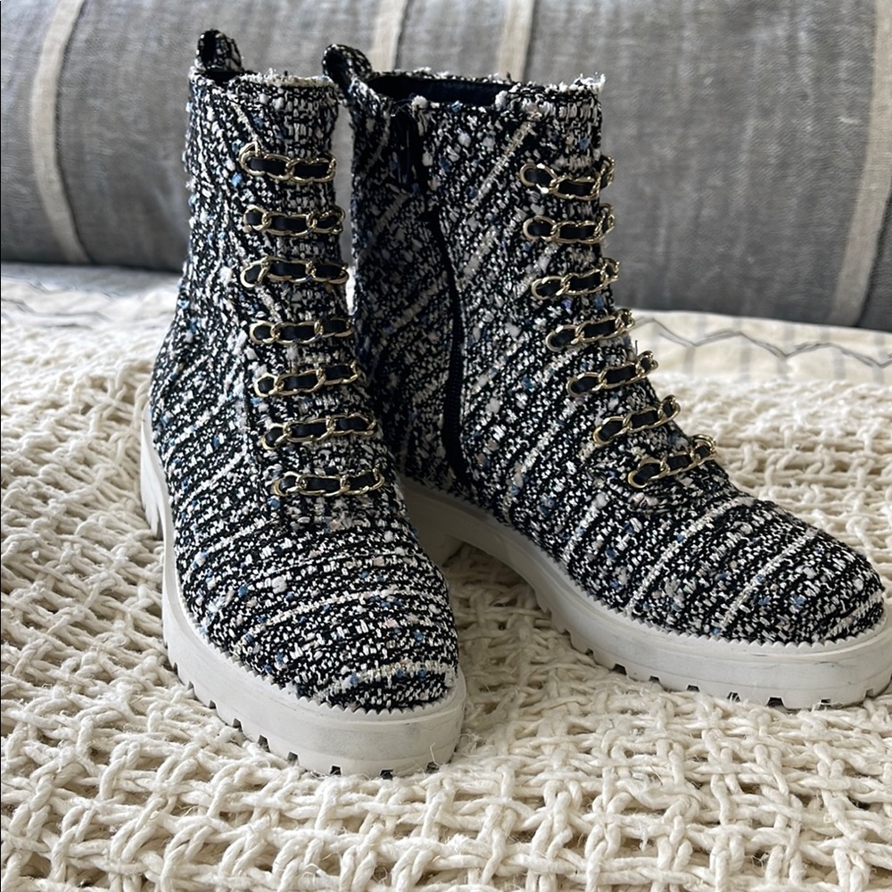 Anthropologie Cecelia New York Tweed Chance Hiker Combat Boots Size 8.5